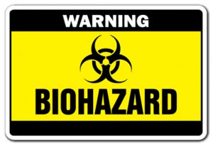 Biohazard signs are used when there is a chemical or disease that is threatening to humans. Like the diseases that mice and rats carry Black and yellow biohazard sign.